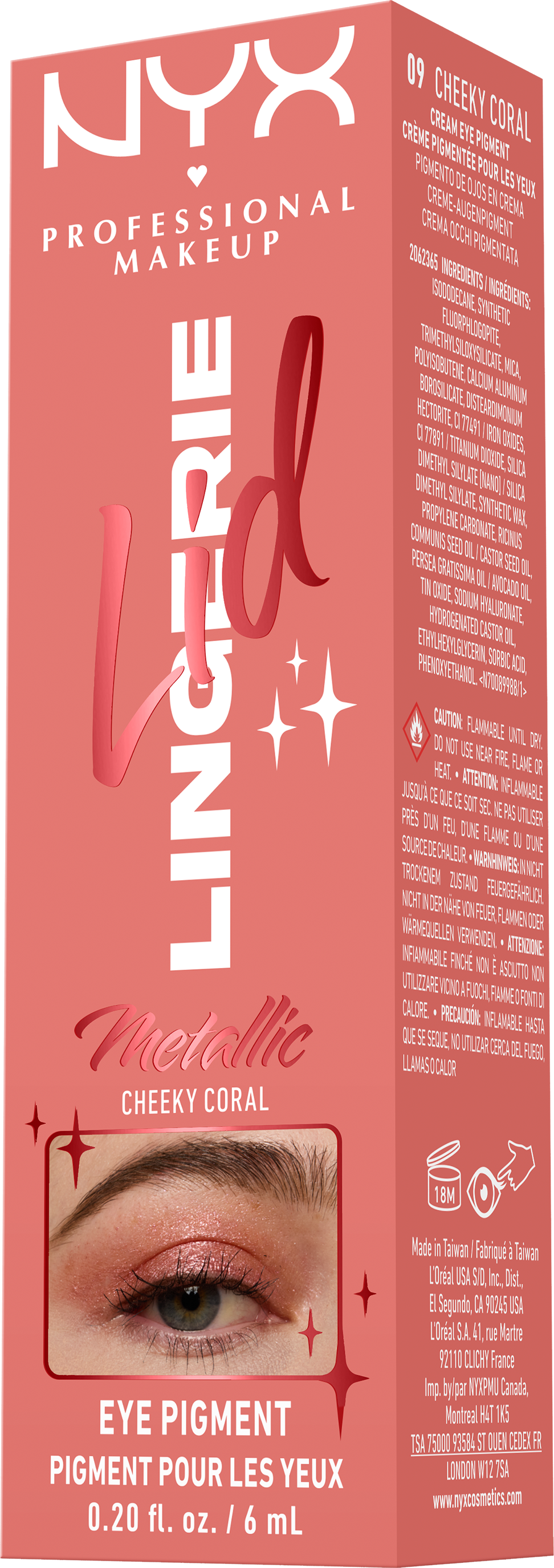 NYX Professional Makeup Tekuté oční stíny Lid Lingerie - 09 Cheeky Coral 6 ml