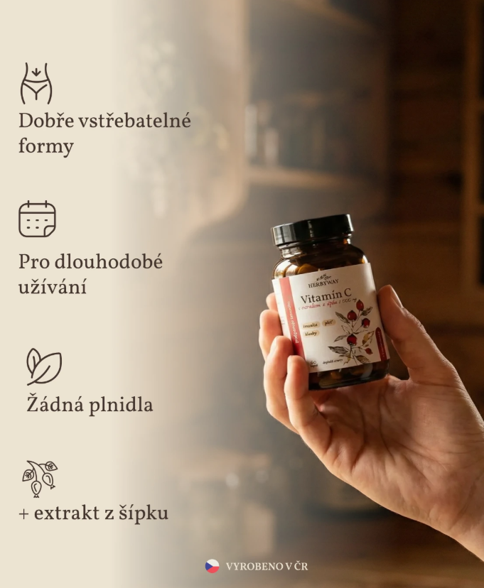 Herbyway Vitamin C s extraktem šípku 1 000 mg, 60 kapslí
