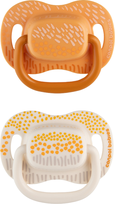 Canpol babies Set symetrických silikonových dudlíků Mountains 0-6m, žlutý 2 ks