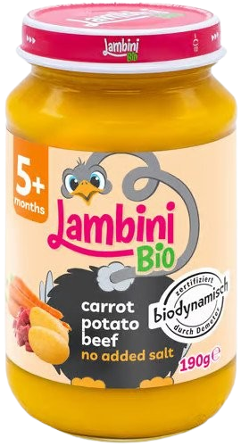 Lambini Bio Demeter příkrm mrkev, brambory a hovězí maso 190 g