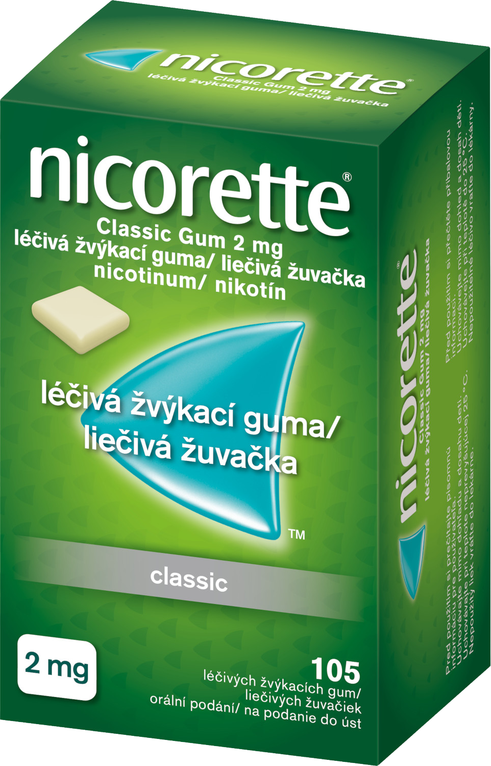 Nicorette ® Classic Gum 2 mg léčivá žvýkací guma pro odvykání kouření 105 ks
