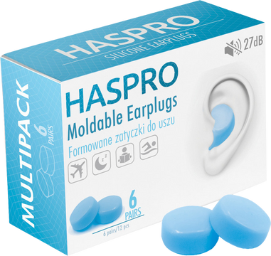 Haspro Mold6 silikonové špunty do uší, modré 6 párů 12 ks