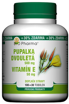 Bio Pharma Pupalka dvouletá 500 mg + Vitamín E 50 mg 130 tobolek