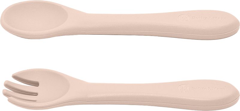 Petite&Mars Set jídelní silikonový TAKE&MATCH talíř + příbor Deset Sand 6m+ 2 ks