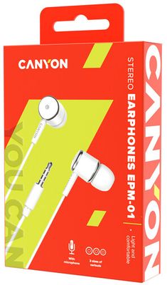 Canyon stereo sluchátka EPM-1, špunty do uší, bílá