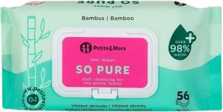 Petite&Mars Ubrousky vlhčené SO PURE bambusové bioodbouratelné 56 ks