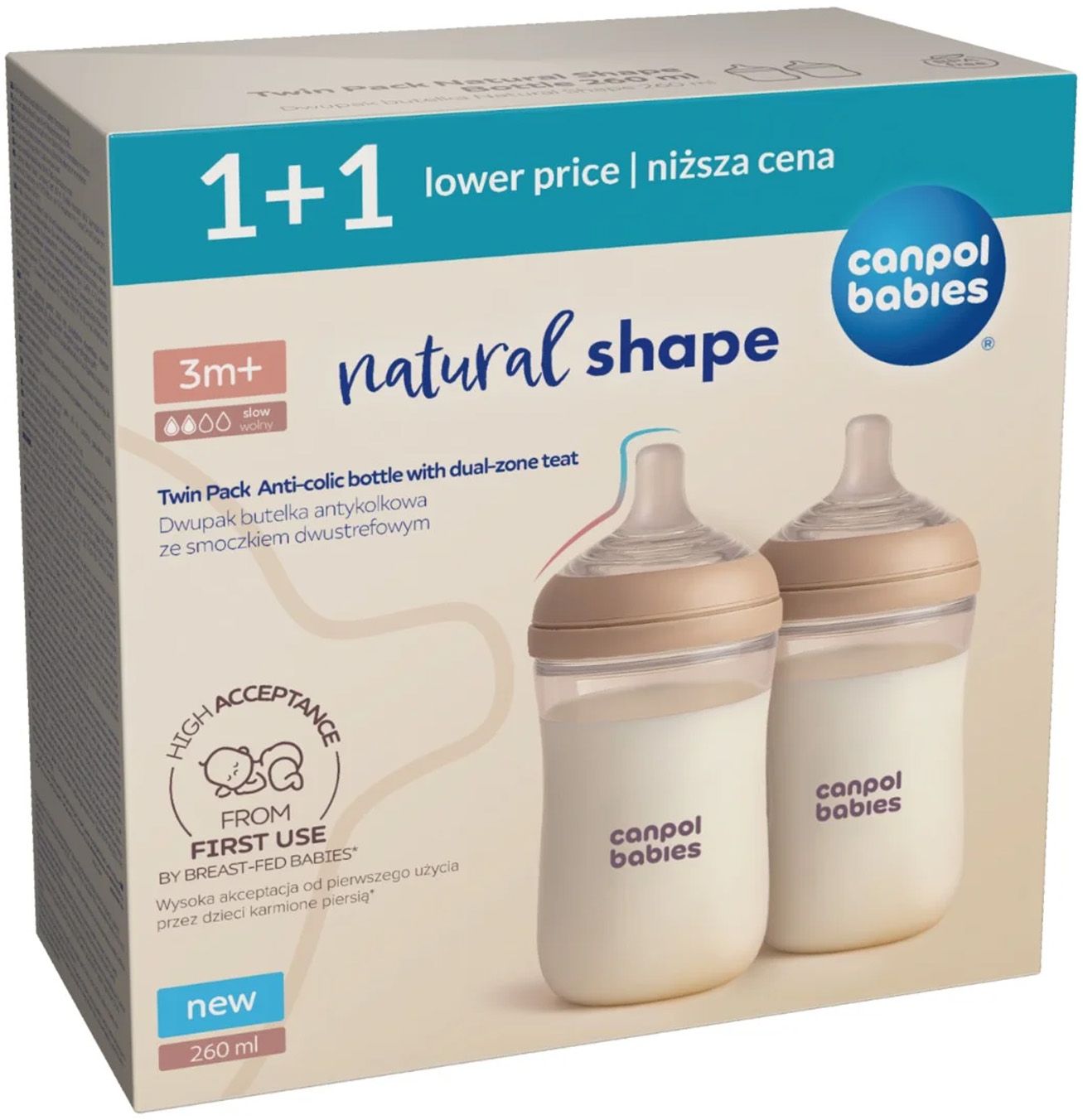 Canpol babies Set lahví Natural Shape 2 x 260 ml