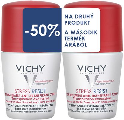 Vichy Antiperspirant Stress Resist 72 órás izzadságszabályozó golyós dezodor, érzékeny bőrre 2 x 50 ml