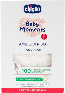 Chicco Škrob dětský rýžový do koupele zklidňující Baby Moments Sensitive 100 % BIO 250 g