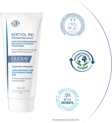 Ducray Kertyol PSO Pečující šampon navracející rovnováhu vlasové pokožce při psoriáze 200 ml