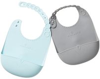 Miniware Set silikonových bryndáků Roll & Lock Grey/Aqua 2 ks