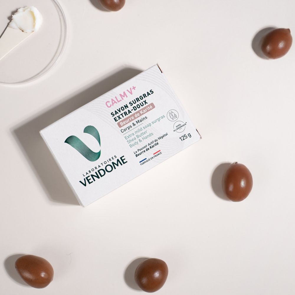Vendome CALM V+ Extra jemné tuhé mýdlo s bambuckým máslem 125 g