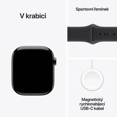 Apple Watch 11 GPS + Cellular 46mm Břidlicově šedý titan s černým sportovním řemínkem - M/L