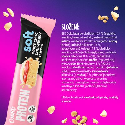 Corny Protein SOFT, Bílá čokoláda-jahoda 45 g