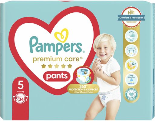 Pampers Premium Care Pants Plenkové kalhotky vel. 5, 12-17 kg, 34 ks