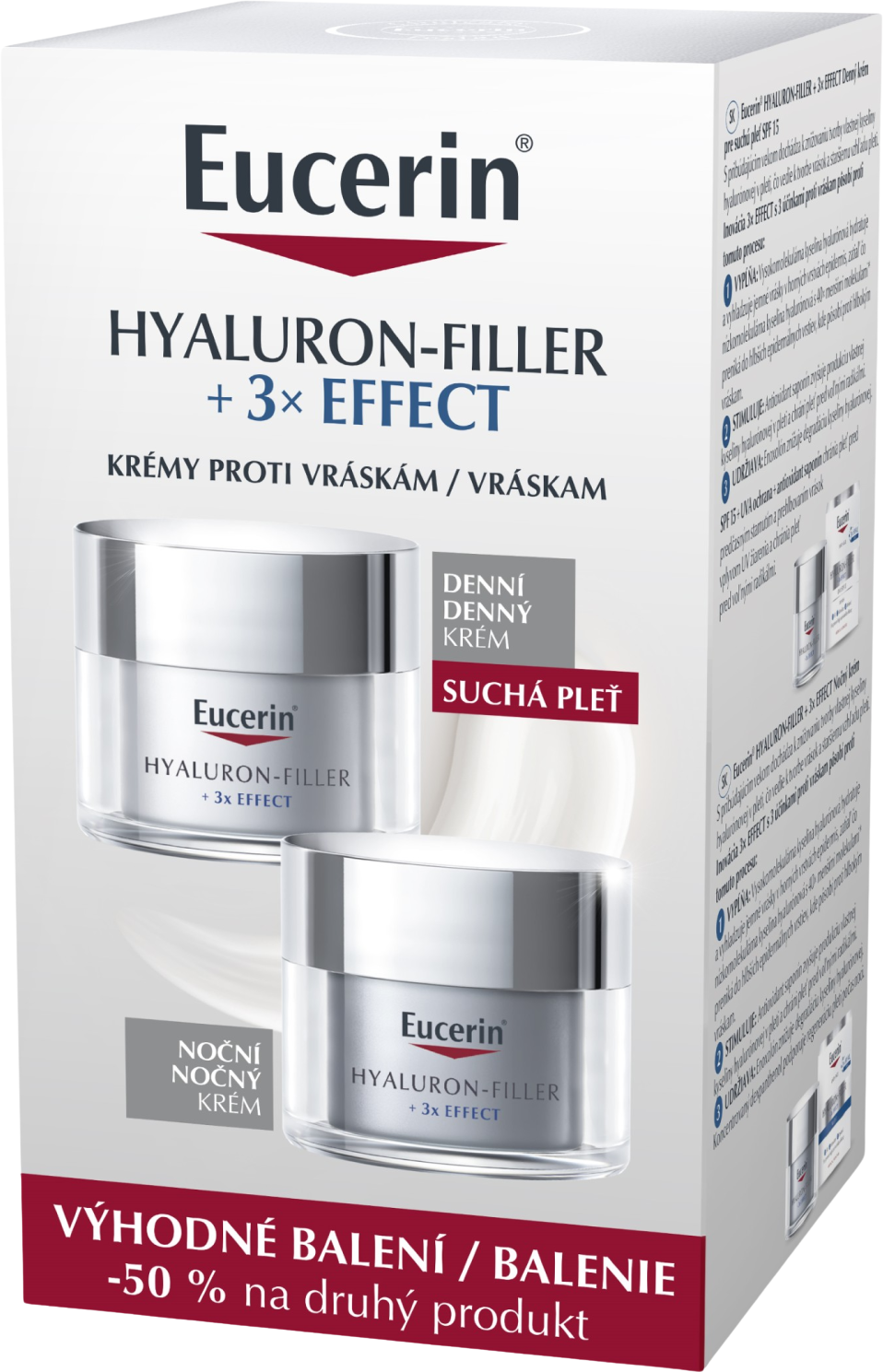Eucerin Hyaulor-Filler + 3x Effect Denní krém pre suchú pleť + Noční krém 2 x 50 ml
