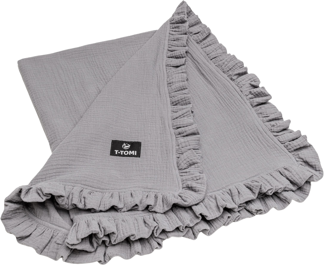 T-Tomi BIO Mušelínová deka s volánkem Grey