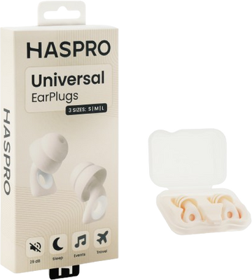 Haspro Universal Sand, 1 pár opakovaně použitelných silikonových špuntů do uší, béžové