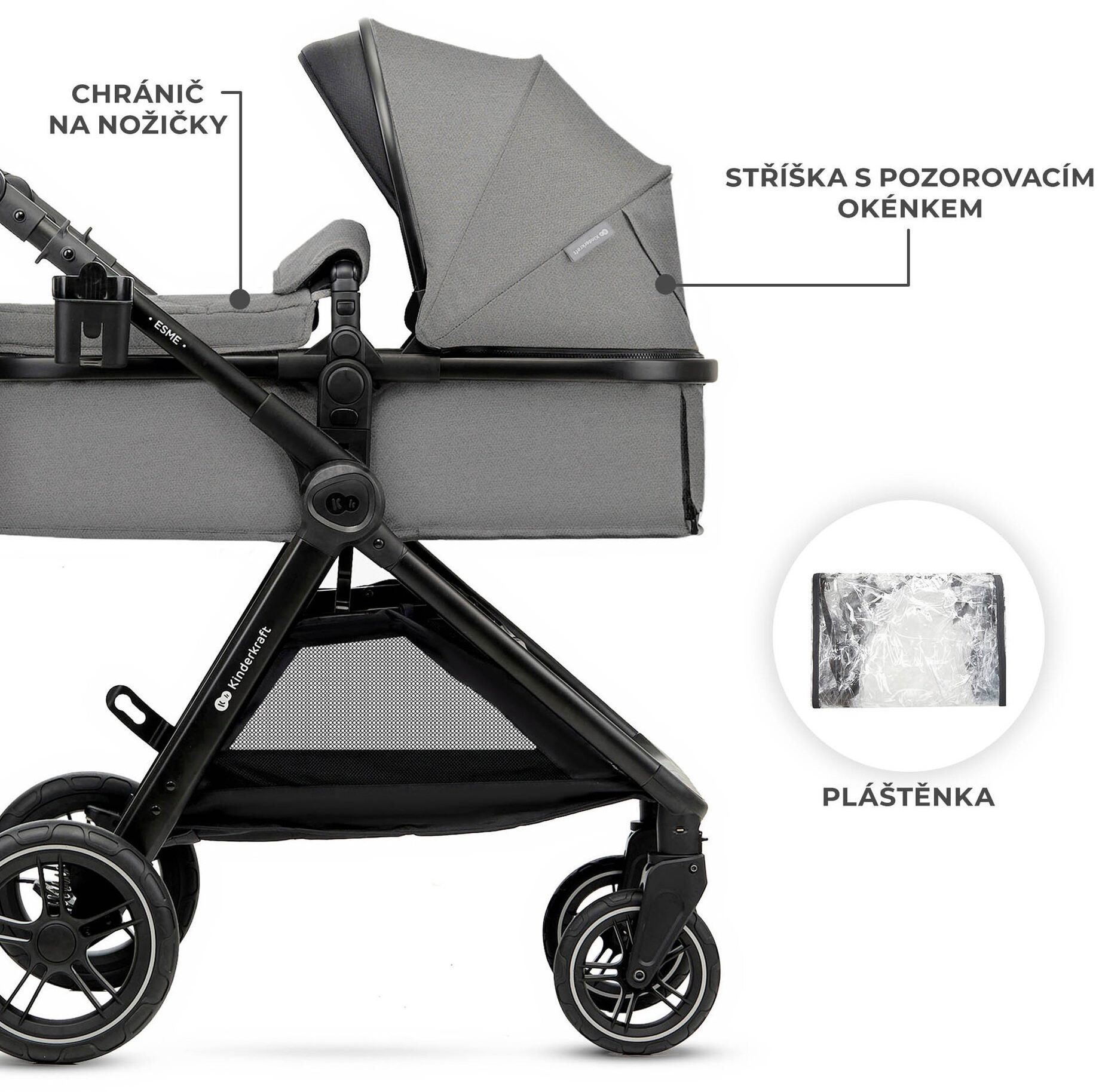Kinderkraft Kočárek kombinovaný 3v1 Esme Pro Moonlight Grey