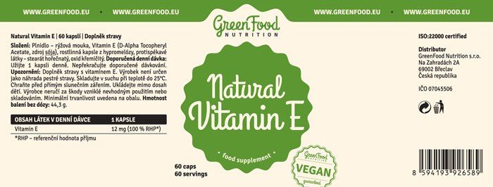 GreenFood Nutrition Natural Vitamin E 60 kapslí