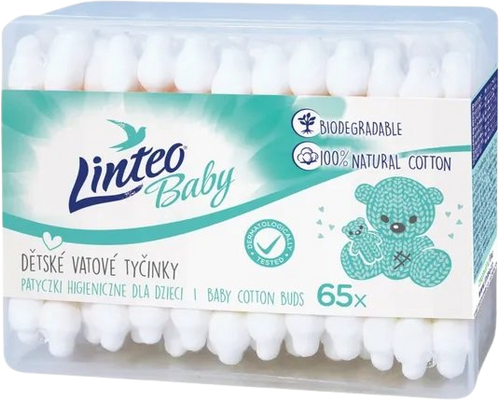 Linteo Baby Papírové vatové tyčinky box 65 ks