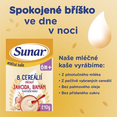 Sunar mléčná kaše s 8 cereáliemi jahoda, banán 210 g