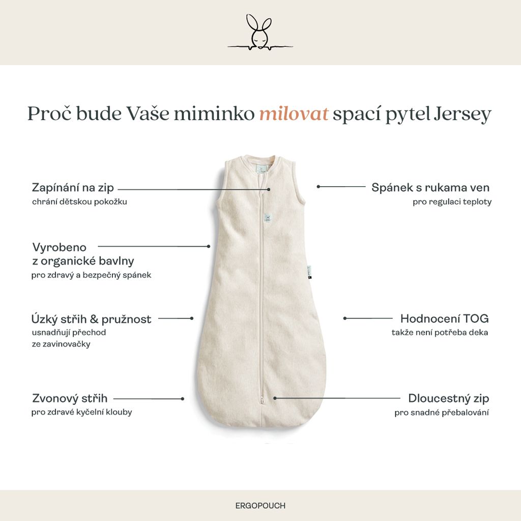 ERGOPOUCH Pytel na spaní organická bavlna Jersey Lullaby 3-12m, 6-10kg, 1,0tog 1 ks