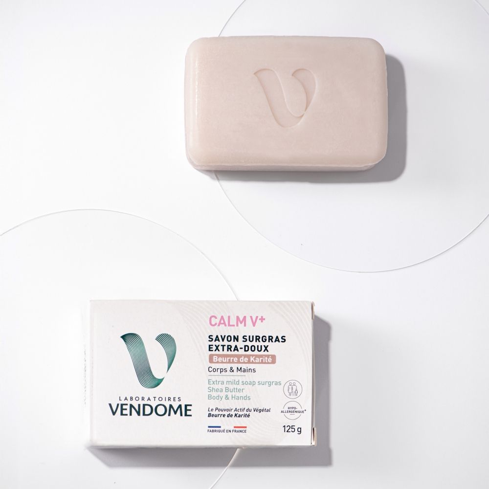 Vendome CALM V+ Extra jemné tuhé mýdlo s bambuckým máslem 125 g