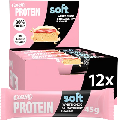 Corny Protein SOFT, Bílá čokoláda-jahoda 45 g
