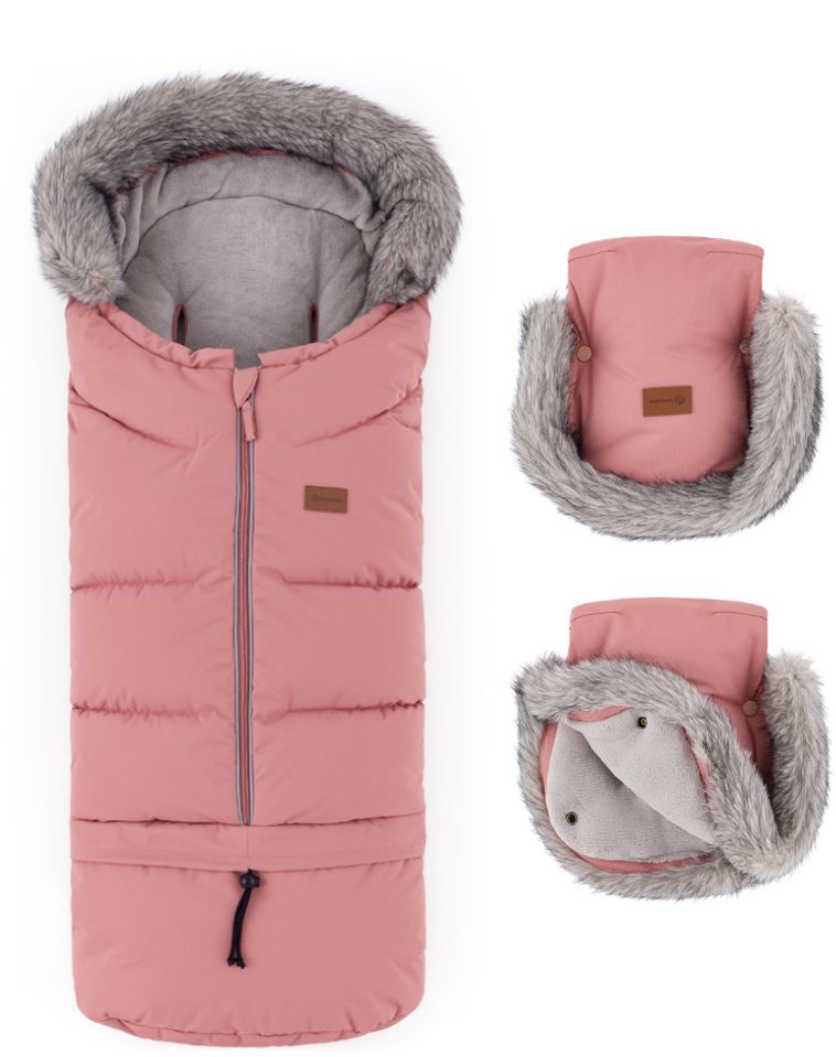 Petite&Mars Set zimní fusak Arctic 4v1 + rukavice na kočárek Furry Old Rose
