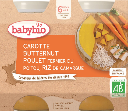 Babybio mrkev s máslovou dýní, kuřetem a rýží 2 x 200 g