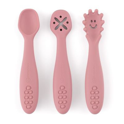 Petite&Mars Set silikonových tréninkových lžiček Take&Match Dusty Rose 6m+ 3 ks