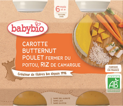 Babybio mrkev s máslovou dýní, kuřetem a rýží 2 x 200 g