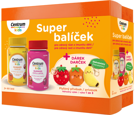 Centrum Kids Gummies dárkové balení Multifruit, Malina a jahoda 2 x 60 ks