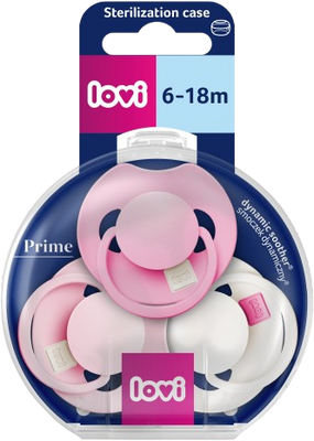 LOVI Dudlík silikonový dynamický PRIME Tutti Frutti 6-18m Peony Pink 3 ks