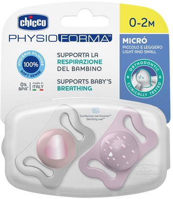 Chicco Dudlík Physio Micro silikonový 0-2m holka 2 ks