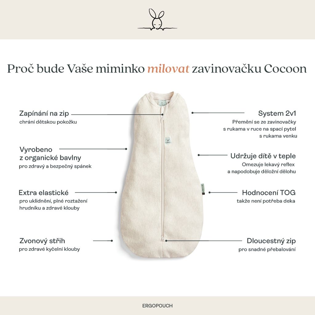 ERGOPOUCH Zavinovačka a pytel na spaní 2v1 Cocoon Lullaby 3-6m, 6-8kg, 1,0tog 1 ks