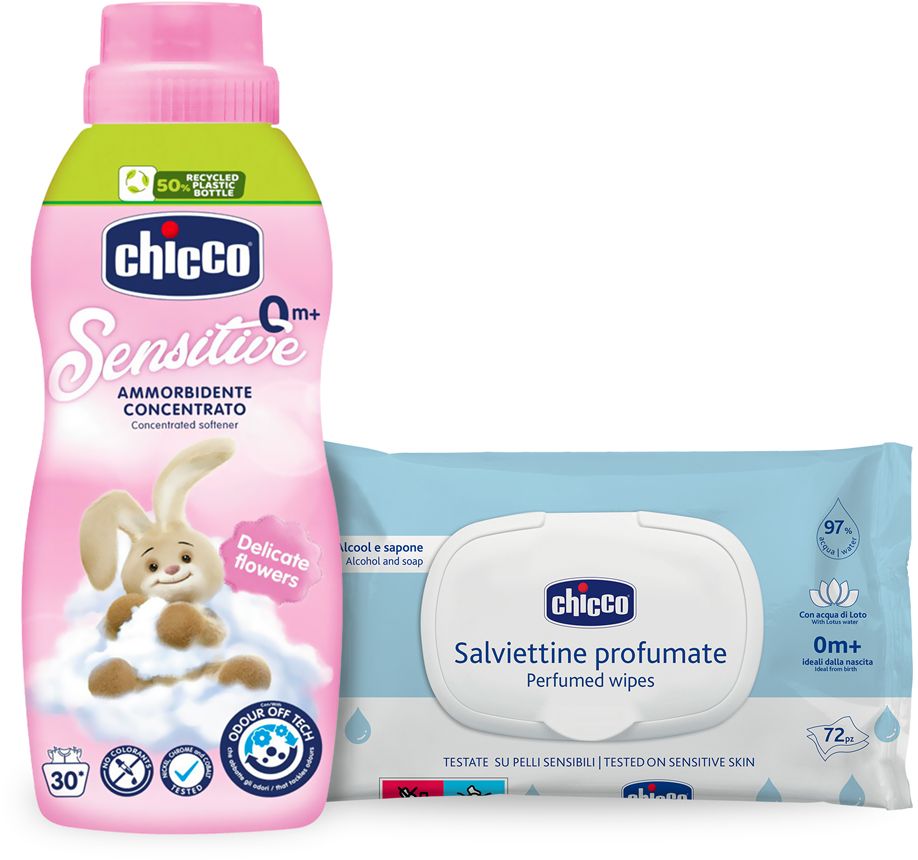 Chicco Aviváž koncentrovaná Baby Sensitive Květinové objetí + vlhčené ubrousky zdarma 750 ml