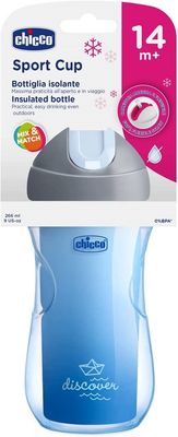 Chicco Termo lahev netekoucí s brčkem 14m+ modrá 266 ml