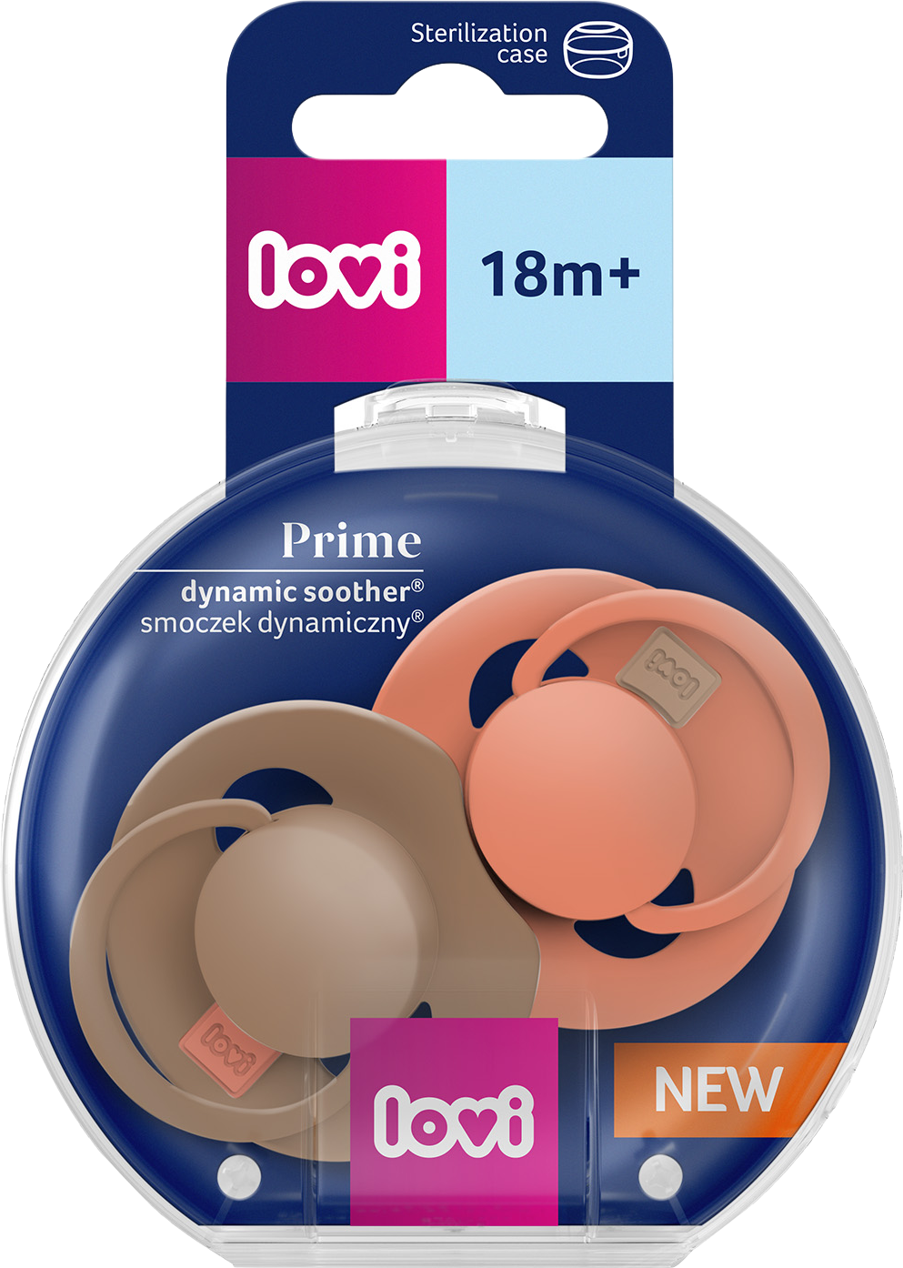 LOVI Dudlík silikonový dynamický PRIME 18m+ Granola/Orange 2 ks