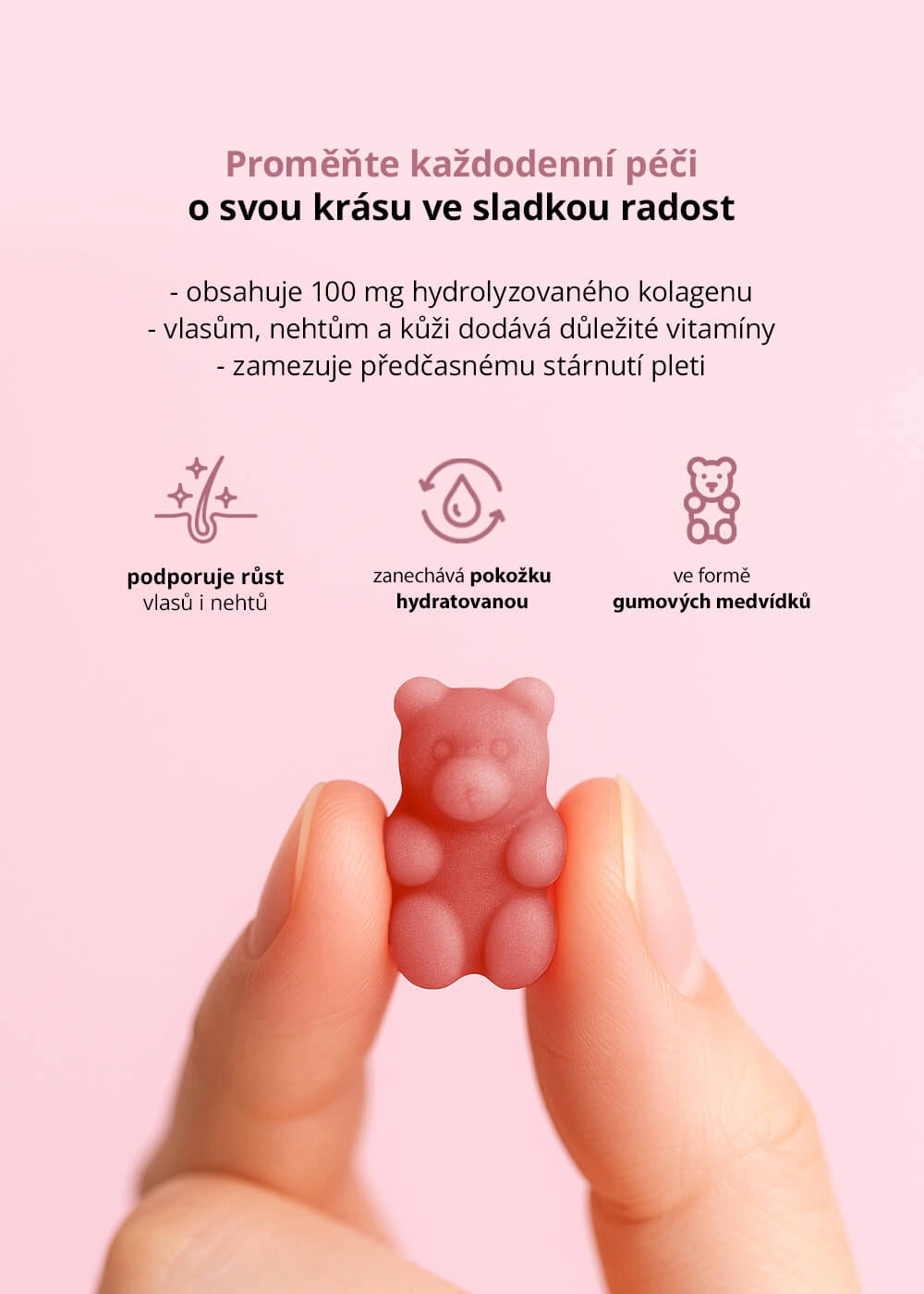 Venira beauty bomb - medvídci pro vlasy, nehty a pleť třešňové lízátko 60 ks