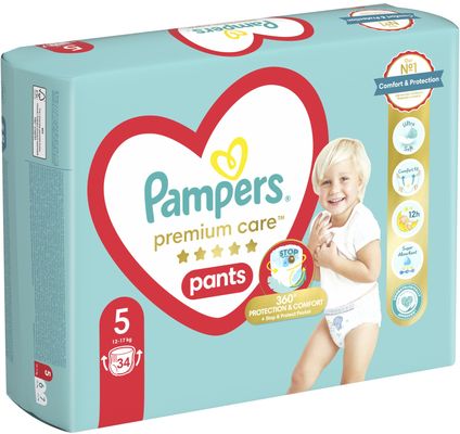 Pampers Premium Care Pants Plenkové kalhotky vel. 5, 12-17 kg, 34 ks