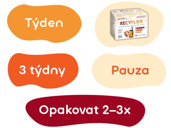 (týden – Recyflor, 3 týdny – pauza) opakovat 2–3x