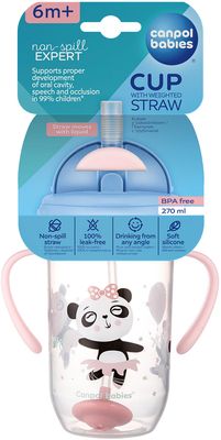Canpol babies Exotic Animals nevylévací hrneček se slámkou a závažím růžový 270 ml