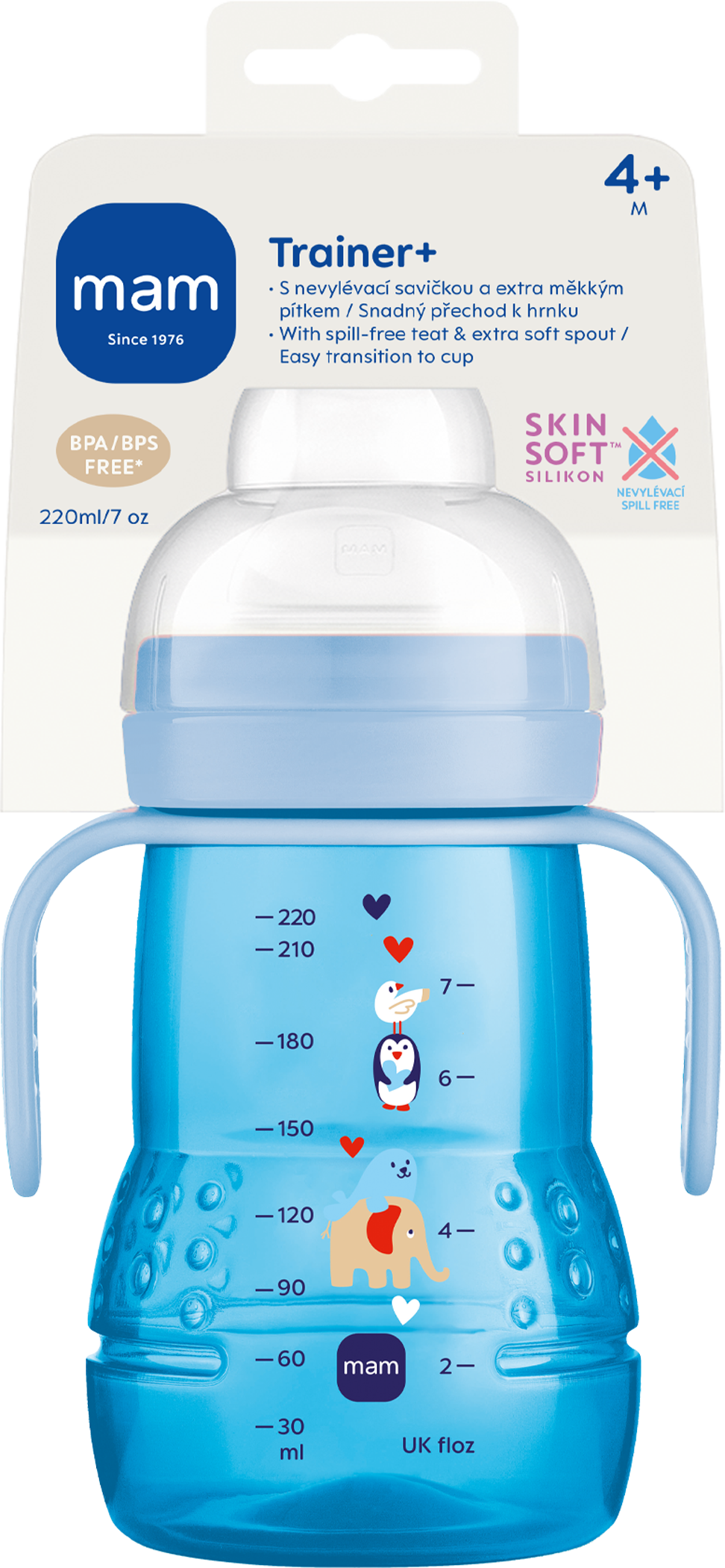 MAM Hrnek Trainer+ 4m+, modrý 220 ml