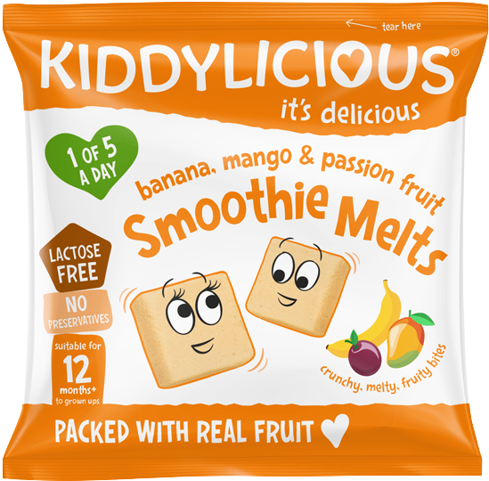 Kiddylicious Ovocné polštářky z banánu, manga a marakuji 6 g