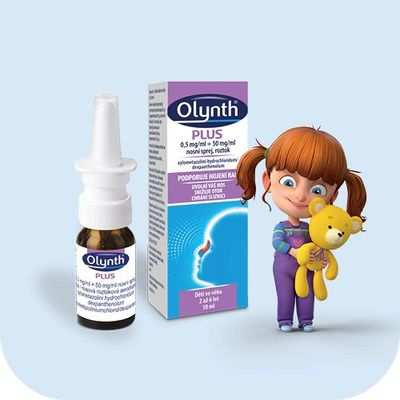 Olynth Plus 0,5 mg/ml + 50 mg/ml nosní sprej, roztok pro léčbu rýmy u dětí od 2 let, 10 ml