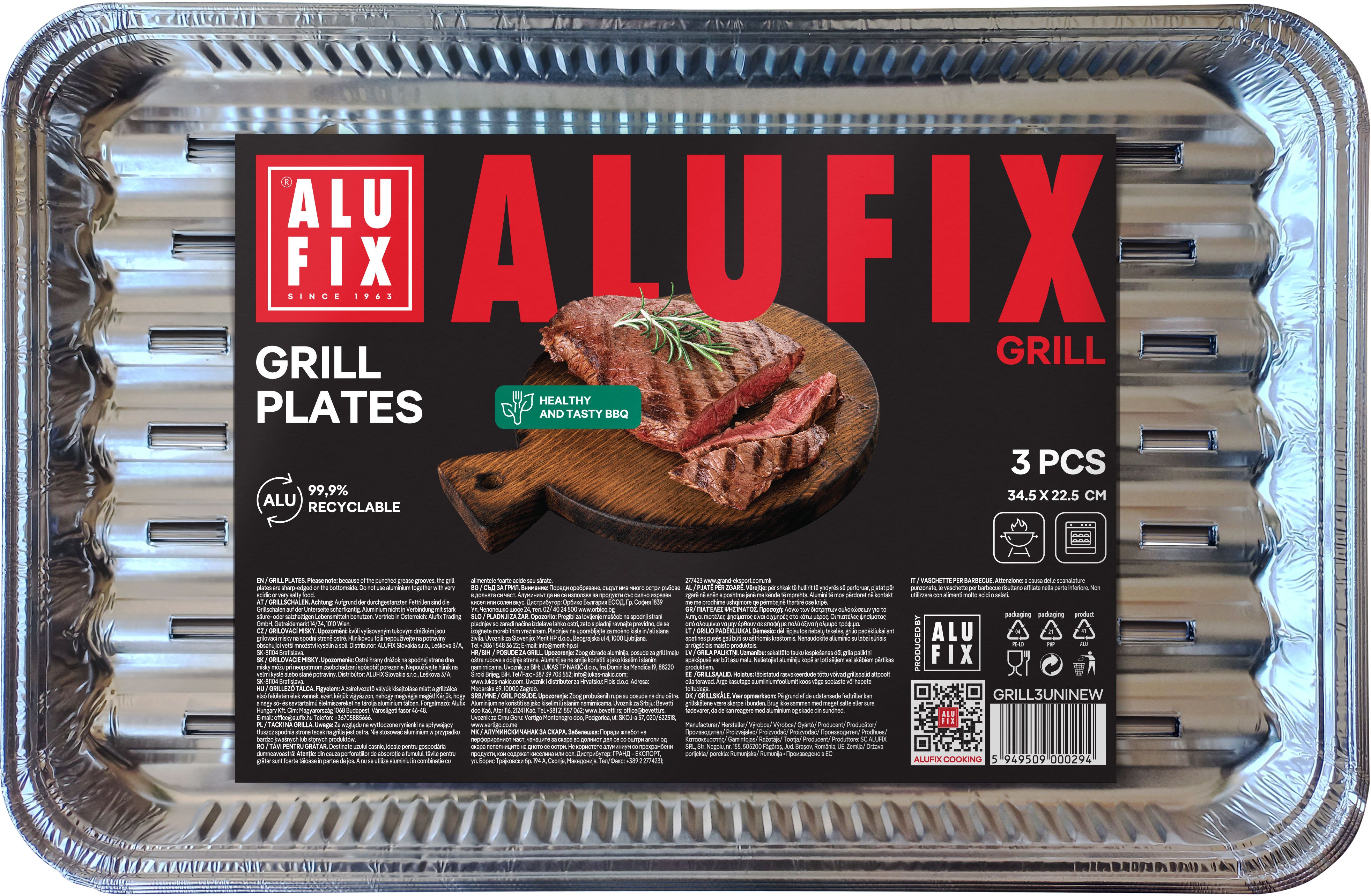 Alufix Grilovací misky 34,5 x 22,5 x 2,5 cm 3 ks