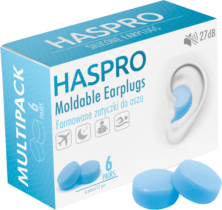 Haspro Mold6 silikonové špunty do uší, modré 6 párů 12 ks