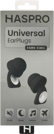 Haspro Universal Black, 1 pár opakovaně použitelných silikonových špuntů do uší, černé